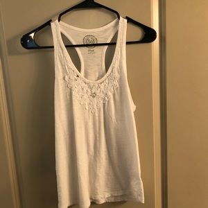 White tank with crochet front